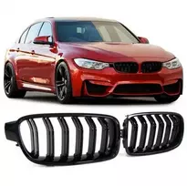 Mtuning BMW 3 F30 F31 Grotelės Dvigubi Briaunos Blizgios Juodos