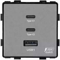 Greito krovimo rozetė Feelspot su USB+C+C jungtimis, 65W, pilka