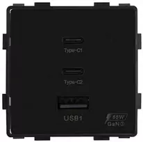 Greito krovimo rozetė Feelspot su USB+C+C jungtimis, 65W, juoda
