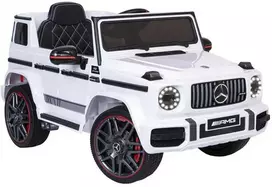 Vaikiškas elektrinis automobilis Mercedes AMG G63 baltas, važiuojamas, licencijuotas, žaislinis automobilis vaikams, elektromobilis