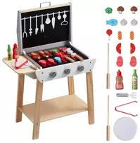 Vaikų BBQ Grilio Žaislų Rinkinys, 21 Dalis, Medinis, su Garsu, Žaislinis Grilis, Virtuvėlės Reikmenys, Maisto Gaminimo Žaislas