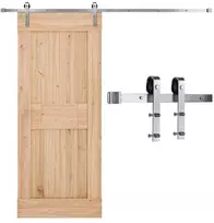 Stumdomų tvarto durų furnitūra, 2.44 m bėgelis, vienguboms durims, kaimiško stiliaus, vidaus, juodo metalo