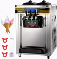 Profesionalus ledų gaminimo aparatas 22-30L, 2350W, 2x6L talpyklos, 2L cilindras, LCD ekranas, minkštų ledų aparatas, šaldyto jogurto mašina restoranui, sidabrinis, užkandžių barui