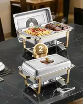 Nerūdijančio plieno pašildymo indų rinkinys, 4 litrų pusės dydžio, bufeto šildytuvas vakarėliams, kuru varomas maisto serveris