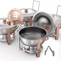 Apvalus maisto pašildymo indų rinkinys, 4.7 litrų nerūdijančio plieno bufeto serveris, rožinio aukso maisto šildytuvas, 4 vnt. maisto pašildymo indų vakarėliams