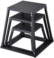 Pliometrinės šuolių dėžės, 3 viename rinkinys, 30.5 cm 45.8 cm 60.9 cm Plyo dėžė fitnesui, judrumo treniruotėms, pakylos platforma, namų sporto salės įranga, juoda
