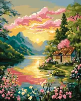 Tapyba pagal numerius Wizardi Beldizart Dažų rinkinys pagal skaičius "Saulėlydžio kraštovaizdis" 40x50 cm W088 0326