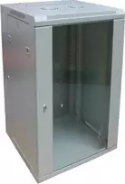 Digitus 19" 18U prie sienos montuojama tinklo spintelė 600x600, stiklinės durys, pilka, sekcijinė, surinkta, 60kg