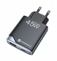 Įkroviklis jungiama į tinklą do telefonu Forcell F-Energy Ultra Slim GaN III USB C + USB A PD QC4.0 3A 45W B245202(1A1C) juoda