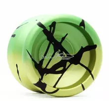 YoYoFactory Spotlight Ultra aliuminis yoyo – nereaguojantis, pažengusiems, Hunter Feuerstein parašas – geltona/žalia/juoda