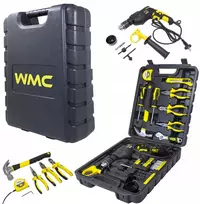 Įrankių rinkinys 59 dalių įrankių rinkinys (750 W smūginis gręžtuvas, grąžtai, antgaliai, replės, atsuktuvai, plaktukas) dėkle