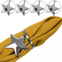 Vilde Metalinių servetėlių žiedai su žvaigždutėmis, sidabriniai, 4 cm, 4 vnt.