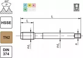 „Fanar“ SIŪLAS M12x1,25 DIN-374C R40 (6H) HSSE TIN 800X