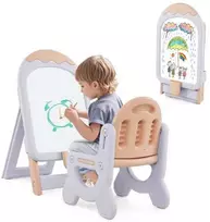 Promotions Vaikiškas stovimas piešimo molbertas su kėdute, 53x42x73-86 cm, violetinė ir rožinė