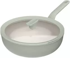 BergHOFF 28 cm wok keptuvė su dangčiu - Balance Sage su nepridegančia danga, dangtis su šaukšto laikikliu ir nupylimo anga