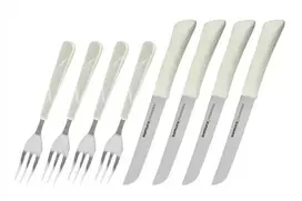 Samura HANNIBAL Premium Set of 4 Japanese Steel Steak Knives and 4 Matching Forks with Elegant Baltas Handles for Culinary Excellence