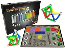 Lean Toys Magnastix magnetinių kaladėlių rinkinys 560 + lenta