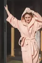 Namu Tekstile Medvilninis chalatas su gobtuvu, persikinis S
