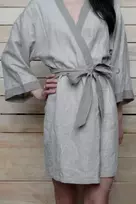 Rankų darbo lininis chalatas - kimono XS-S