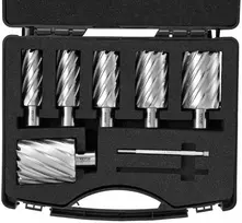 Žiedinių frezų rinkinys, magnetiniams gręžtuvams, greitaeigio plieno skylių pjūklai, 25.4 mm iki 50.8 mm bimetalinių frezų rinkinys, Weldon kotelio skylių frezų rinkinys