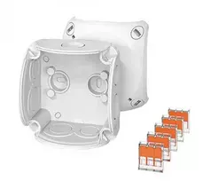 Hensel 62000451 Jungiamoji dėžutė 84x84x55 mm su membraniniais sandarikliais, 5 gnybtai, COMPACT, „wago“, pilka, IP 66, DK 0102 WZ, 62000451