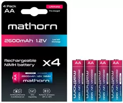 Mathorn Ultimate AA NiMH 2600 mAh HR6 1.2V įkraunamų baterijų paketas, 4 vnt. MB-AA2600NH-4P