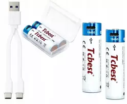 Csl Computer 2x įkraunamos ličio jonų baterijos 18650 2000 mAh įkrovimo prievadas USB-C Type-C + dėžutė / USB-C 18650