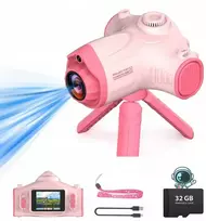 Xrec Projektoriaus kamera 3in1 vaikams 48mp 1080p 32gb kortelė trikojis / HA92 rožinis