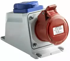 FAMATEL Fiksuotas lizdas 16A 5P 400V + GS IP54 lizdas su kaiščiu 23606F