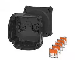 Hensel 62000468 Jungiamoji dėžutė 84x84x55 mm su membraniniais įvadais, 5 gnybtai, COMPACT, „wago“, juoda, IP 66, DK 0102 XZ 62000468