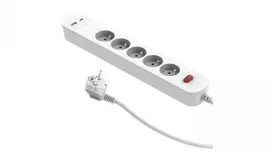 Düwi Greitai įkraunantis prailgintuvas PD20 5 lizdų su jungikliu + 2x USB (A+C) 1,4 m SQUALL, balta / 34097