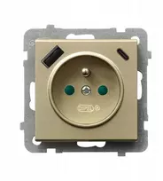 Ospel SONATA Viengubas lizdas su įžeminimu ir srovės kelio užtvarais, su USB A+C įkrovikliu, šampano spalvos auksinis GP-1RZPUSBAC/m/39