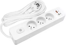 Velstro Nešiojamas 3 krypčių ilgintuvas su įžeminimu, jungikliu ir kontaktinėmis sklendėmis, su USB (PD20W), kabelis 1,5 mm², 2 m G3FH22B