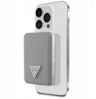 Įkroviklis Guess grūdėto trikampio formos indukcinis įkroviklis 5000mAh 15W USB-C MagSafe smėlio spalvos