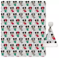 Disney Mickey Noel Minnie koralinio stiliaus vilnos antklodės ir kepurės komplektas