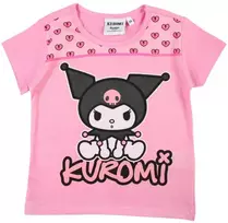 Hello Kitty Kuromi rožiniai vaikiški trumpi marškinėliai, 4 metų vaikams