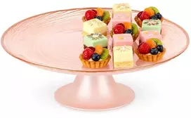 Elegantiška tortų lėkštė su stovu 21 cm rožinė