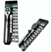 1/2" antgalių, terkšlės, įrankių rinkinys, 12 vnt. (10–24 mm) (6 kampų)