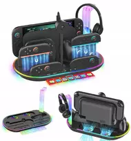 RGB įkrovimo stotelė + organizatorius, skirtas „Nintendo Switch 2 NS 2 Joy-con Pro Pad“ / JYS-ns2322-v1 / juodas