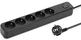 Ilgintuvas Montis Viršįtampių apsaugos juosta, juoda, 5 lizdų, 3 m, MT187-BK-3