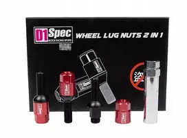 D1Spec Heptagon 2in1 ratų varžtai, plieniniai, M12x1.5, rutuliniai, raudoni