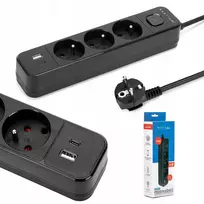 Montis Juodas 3 lizdų elektros ilgintuvas su USB 1,5 m MT185-BK-1,5