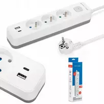 Montis Elektros ilgintuvas, baltas ir pilkas, 3 lizdų, su USB jungtimi, 1,5 m, MT185-WG-1,5
