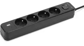 Montis Juodas 4 lizdų elektros ilgintuvas su USB 5 m MT186-BK-5