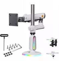 Blow „F7-XE Pearl Baltas RGB“ foninio apšvietimo žaidimų tvirtas stalo laikiklis dideliems monitoriams, 32–60 colių