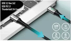 LogiLink USB-C 20Gb/s, 240W 1.0m braided juoda