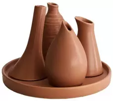 Lėkštė su 4 vazomis Ø20.3cm H14cm keraminė/ruda
