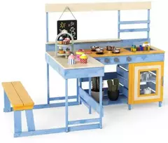 Promotions Purvo virtuvėlė su vaikų pikniko stalu, 150x71x98 cm, mėlyna, eglės mediena
