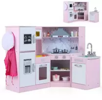 Promotions Vaikiška žaislinė virtuvėlė, 100.3x49.5x81.3 cm, rožinė, medinis žaidimų rinkinys