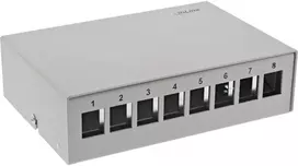 „InLine®“ darbalaukio konsolidavimo taškų dėžutė, 8 vnt. „Keystone“ RJ45, metalinė, šviesiai pilka RAL7035
